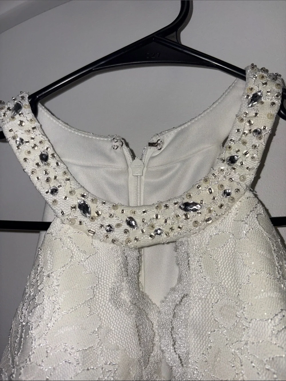 NWT David’s Bridal DB Studio Ivory Lace Beaded Halter Sheath Dress Size 2